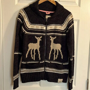 Triple Five Soul zip up cardigan  Women L acrylic wool cowl neck lamb knit